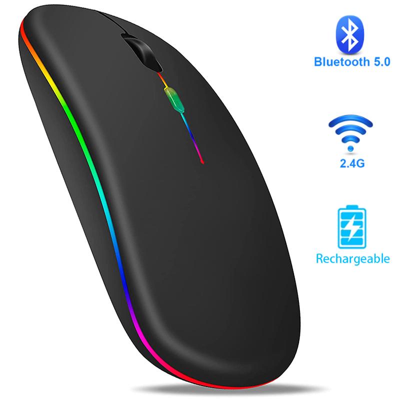 Chuột Không Dây Bluetooth RGB Chuột Máy Tính Sạc Mause Im Lặng Công Thái USB Chuột LED Backlit Chuột Chơi Game Cho Laptop