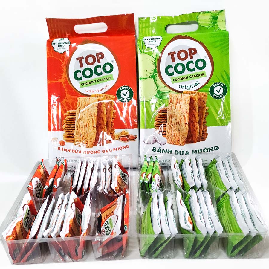 Bánh dừa nướng Topcoco -Túi cực đại Cao cấp 250g - Bánh ăn vặt - Quà biếu sang trọng