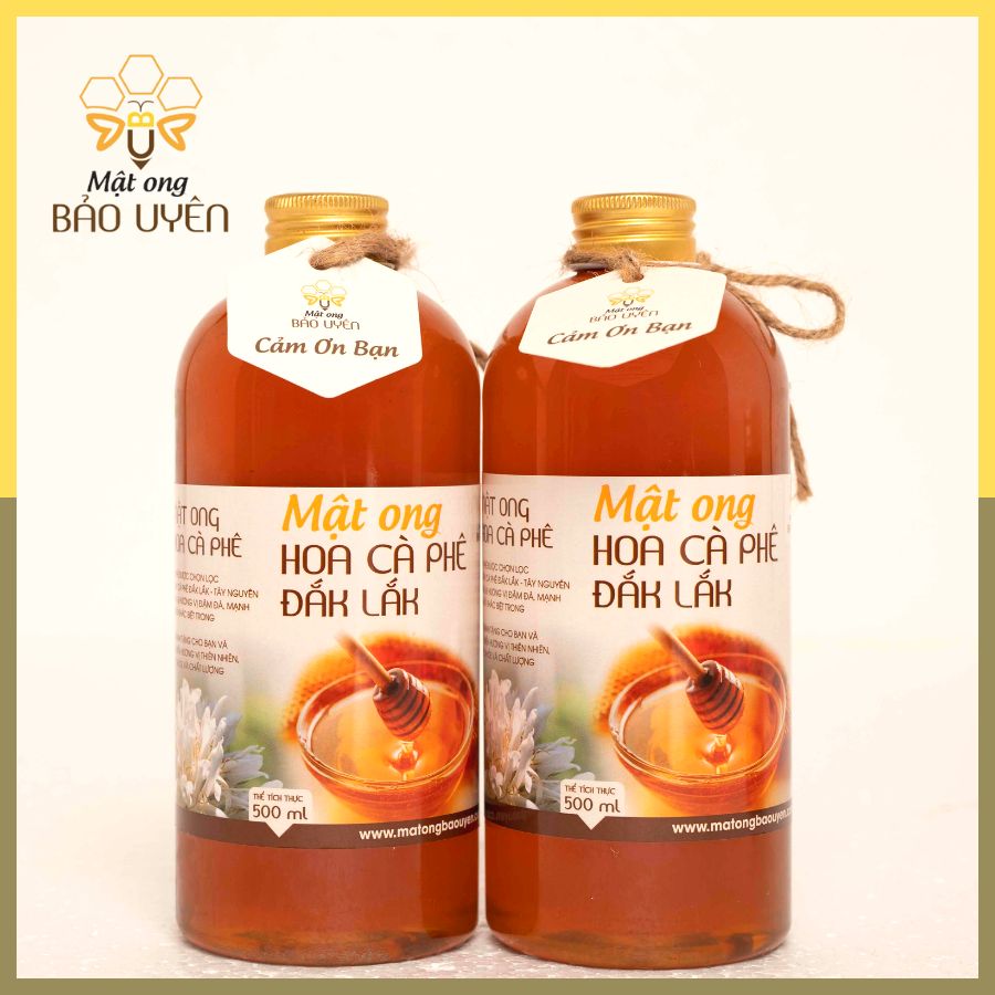 Combo 2 Chai Mật Ong Hoa Cà Phê Nguyên Chất Bảo Uyên 100% Tăng Cường Sức Đề Kháng Dung Tích 500ml
