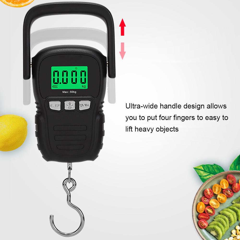 50kg Mini Portable Electronic Scale LED Screen with Backlight 1.5M Tapeline 5 Units Switch Home Daily Outdoor Wide Handle Electronic Scale