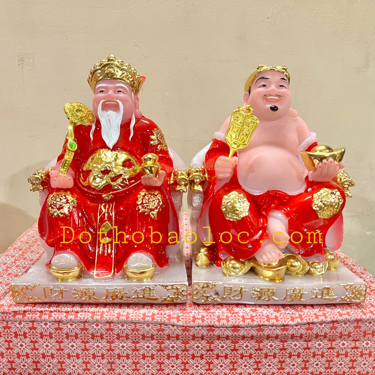 Tượng Thần Tài Thổ Địa ngồi ghế đá cao cấp nhập khẩu Đài Loan cao 19cm – Đỏ