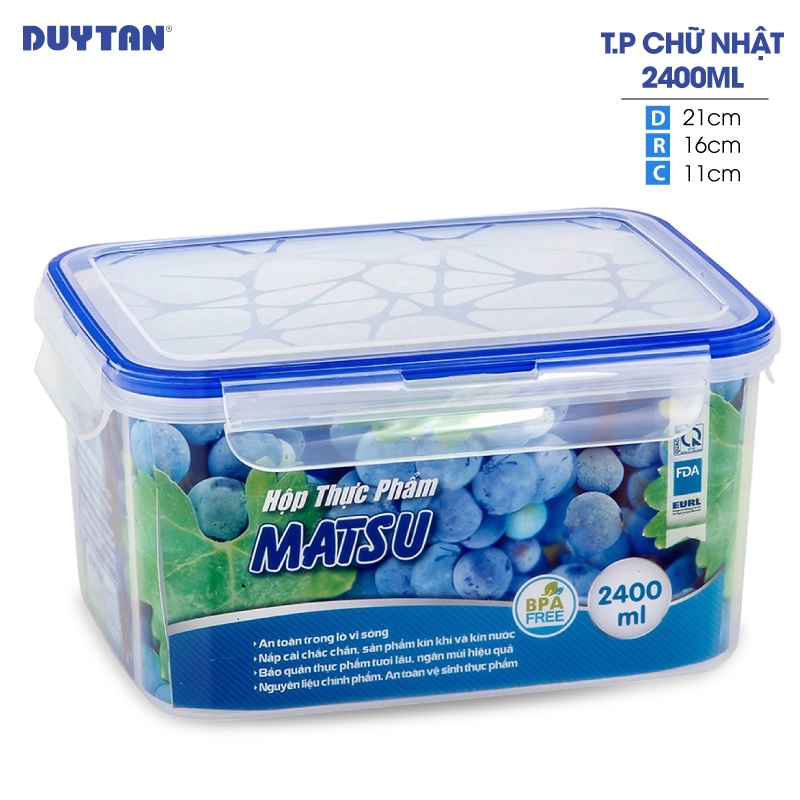 Hộp đựng thực phẩm chữ nhật nhựa Duy Tân Matsu 2400ml (21 x 16 x 11 cm) - 03239 - Hàng chính hãng