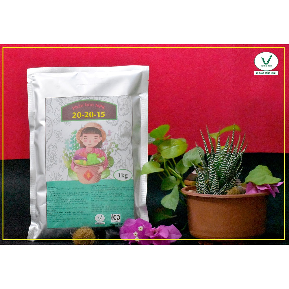 Phân NPK 20-20-15 -Phân bón Xanh và Xanh bổ sung vi lượng - Giúp cây ra rễ, đâm chồi, hỗ trợ sự phát triển tối đa cho cây trồng - 1kg.