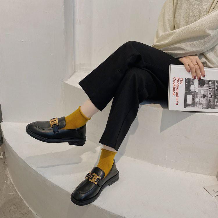 Giày bệt cao su PU mũi tròn giày đơn nữ phong cách Hàn Quốc Giày búp bê nữ đế bệt