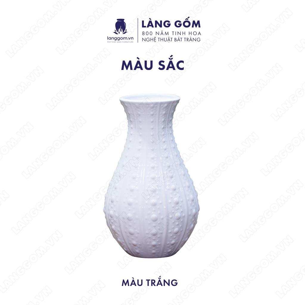 Bình hoa trang trí, Lọ hoa men trắng sọc bi - Gốm sứ Bát Tràng - langgom.vn