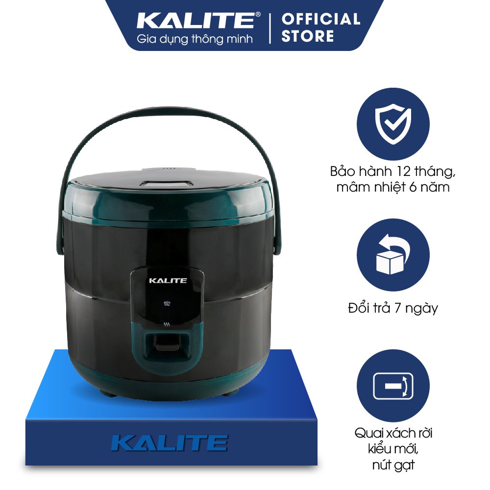 Nồi cơm điện Kalite KL 619, công suất 700W, dung tích 1.8L, quai xách, mâm nhiệt cong, có đai ủ trong 8h, lòng nồi hợp kim nhôm chống dính, hàng chính hãng bảo hành 12 tháng