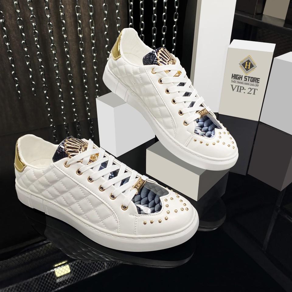 Giày Thể Thao Nam Màu Trắng + Màu Đen Buộc Dây 1993Shop - Giầy Nam Da Pu Size Từ 38 Đến 44 Giày Vip 2 Trắng + Đen
