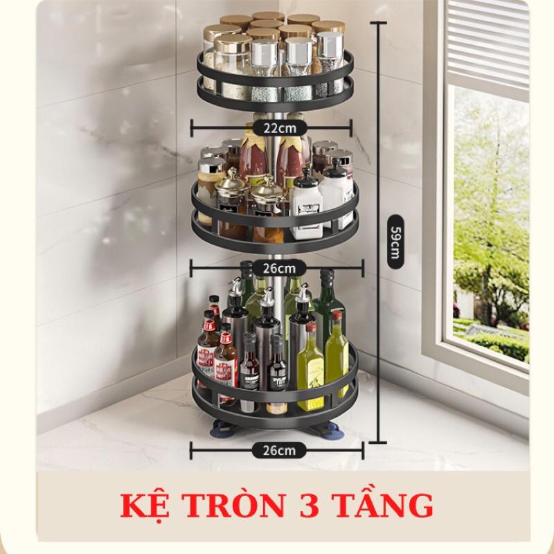 Kệ đựng gia vị nhà bếp 2 tầng, 3 tầng tròn, vuông xoay 360 độ thông minh