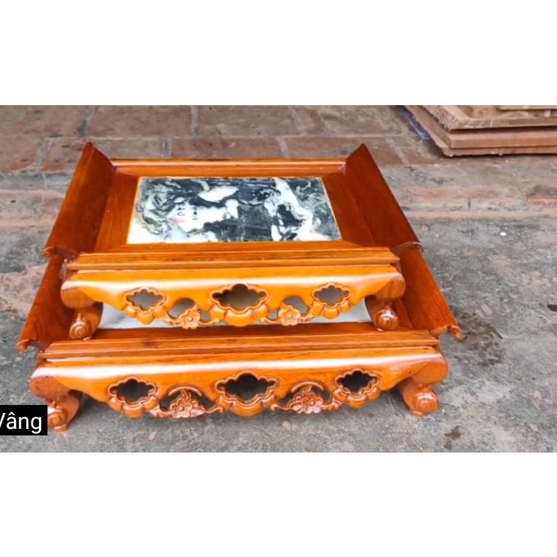 Khay trà ba bông mặt đá gỗ hương