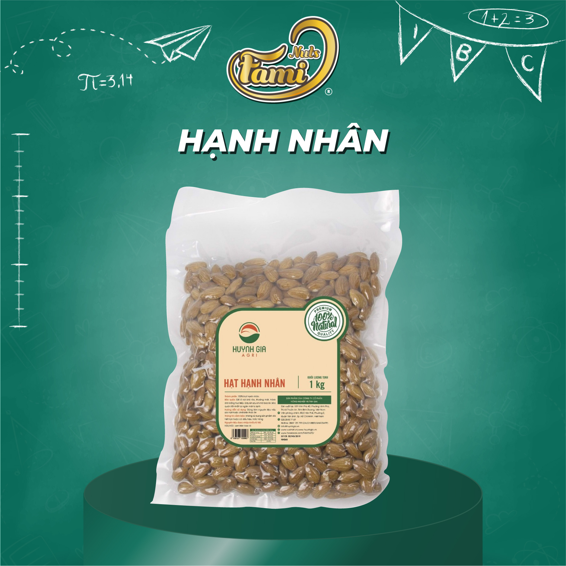 Hạt Hạnh Nhân Rang Sấy Nguyên Vị FAMINUTS Bịch 1kg - Hạt Nhập Khẩu