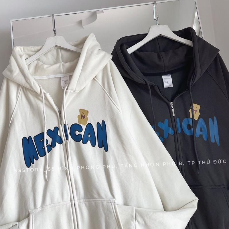 Áo khoác hoodie zip Mexican có nón vải nỉ bông màu trắng, đen form rộng unisex nam nữ - SSSTore