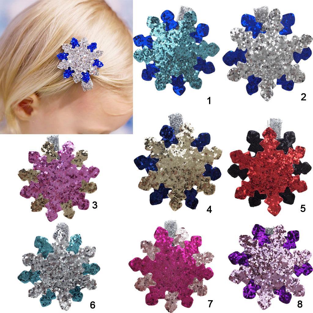 2-8pack 1Pc Sequins Snowflake Hair Clip Barrettes Hairpin Kids Girls Silver Blue