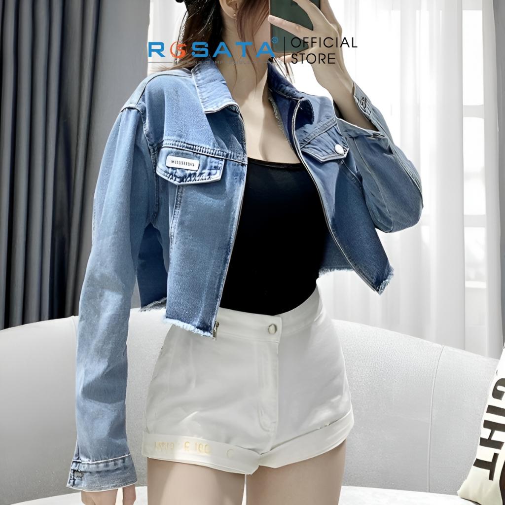 Áo Khoác Nữ Croptop Jean Dài Tay ROSATA K40 Cao Cấp Freesize Xuất Xứ Việt Nam