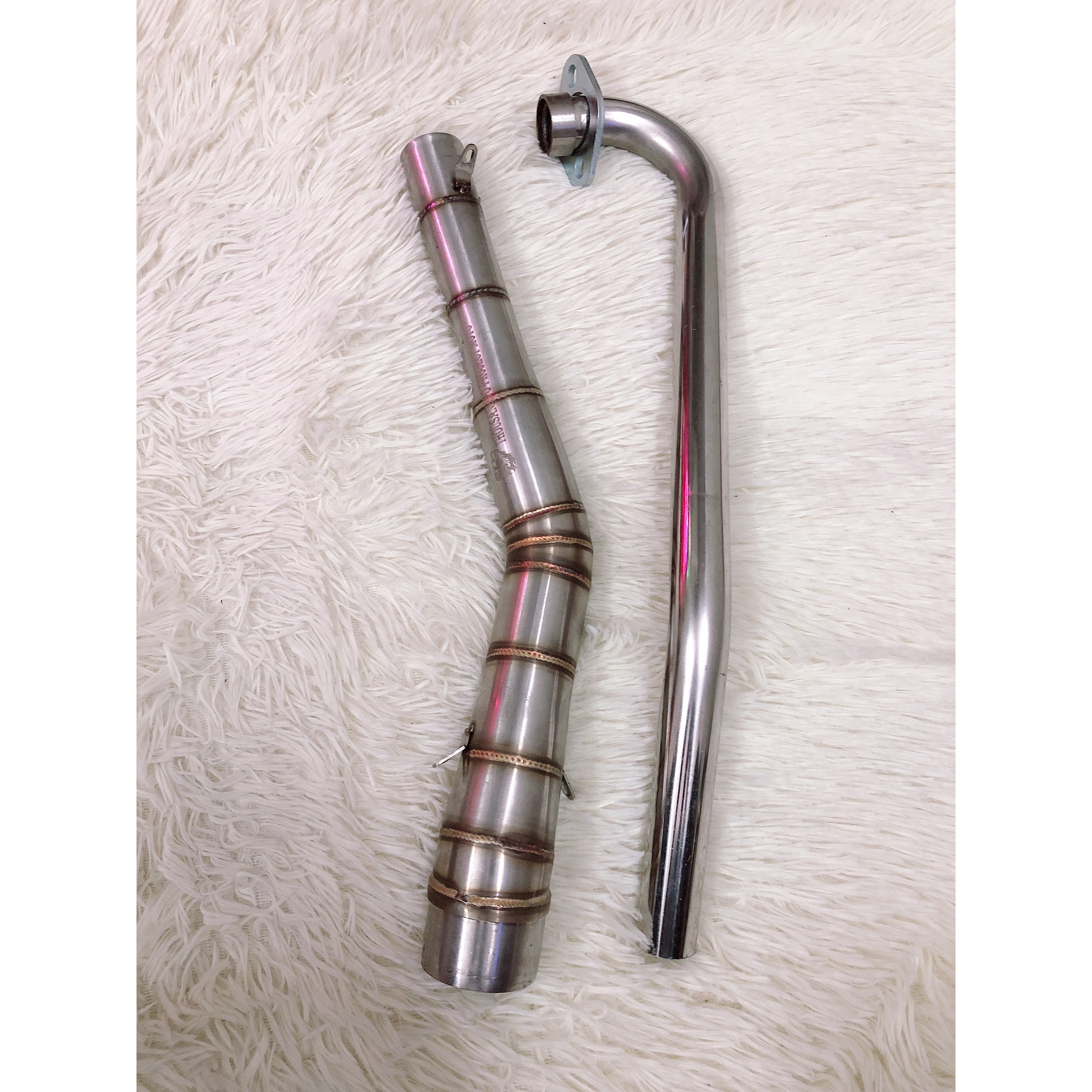 Cổ pô inox 2 khúc 201 & 304 gắn pô lon