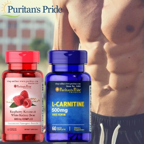 Bộ đôi hỗ trợ tăng cơ, giữ cân, ngăn tích tụ mỡ, đẹp dáng an toàn từ thiên nhiên L-carnitine và Rasberry ketones and white kidney bean của Puritan's Pride
