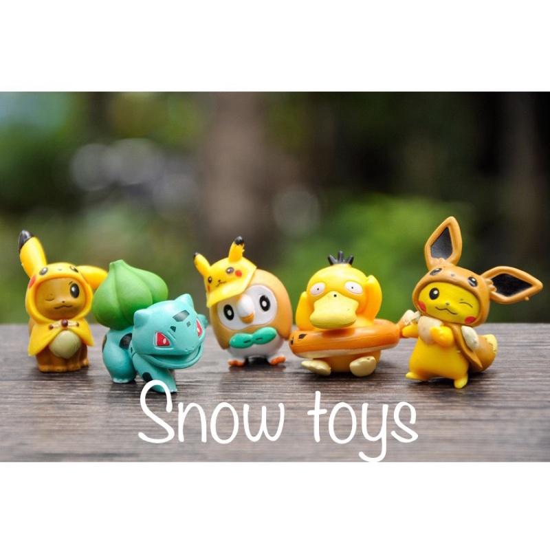 Mô hình Pikachu - Trọn bộ 8 mô hình Pikachu Bubasaur Squirtle Eevee Psyduck Rowlet - Cao khoảng 3.5 ~ 5cm