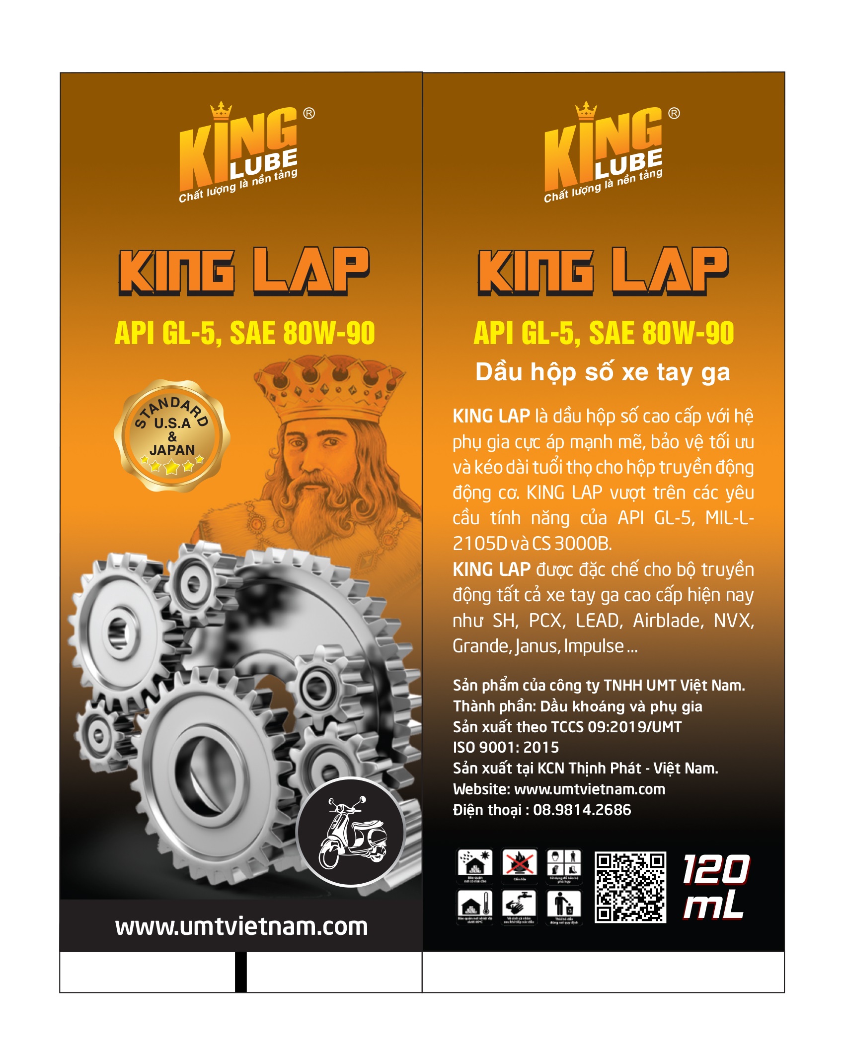 Dầu hộp số xe tay ga KINGLAP API GL-5, SAE 80W-90