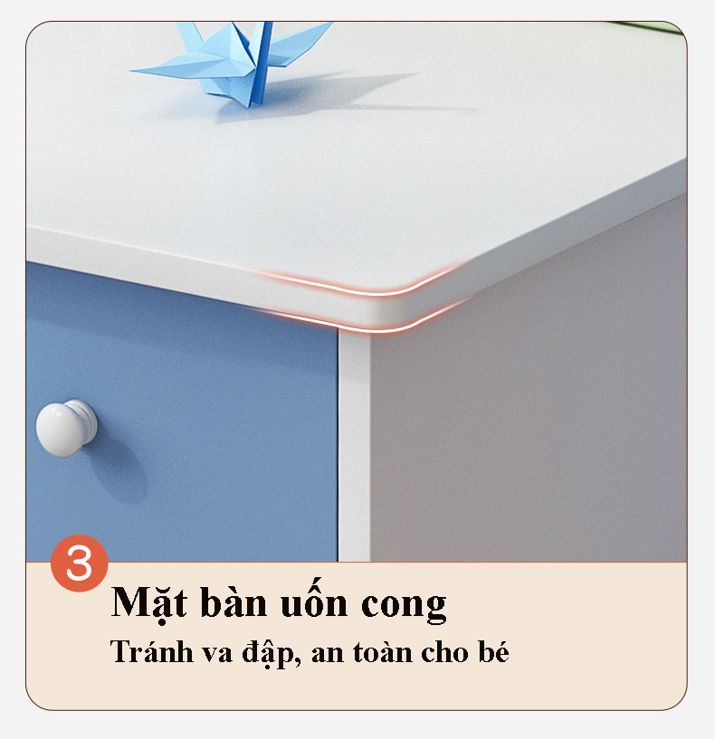 Bàn học sinh kích thước nhỏ màu sắc tươi sáng gỗ mdf cao cấp, bàn máy tính làm việc liền kệ sách trên bàn tiện lợi