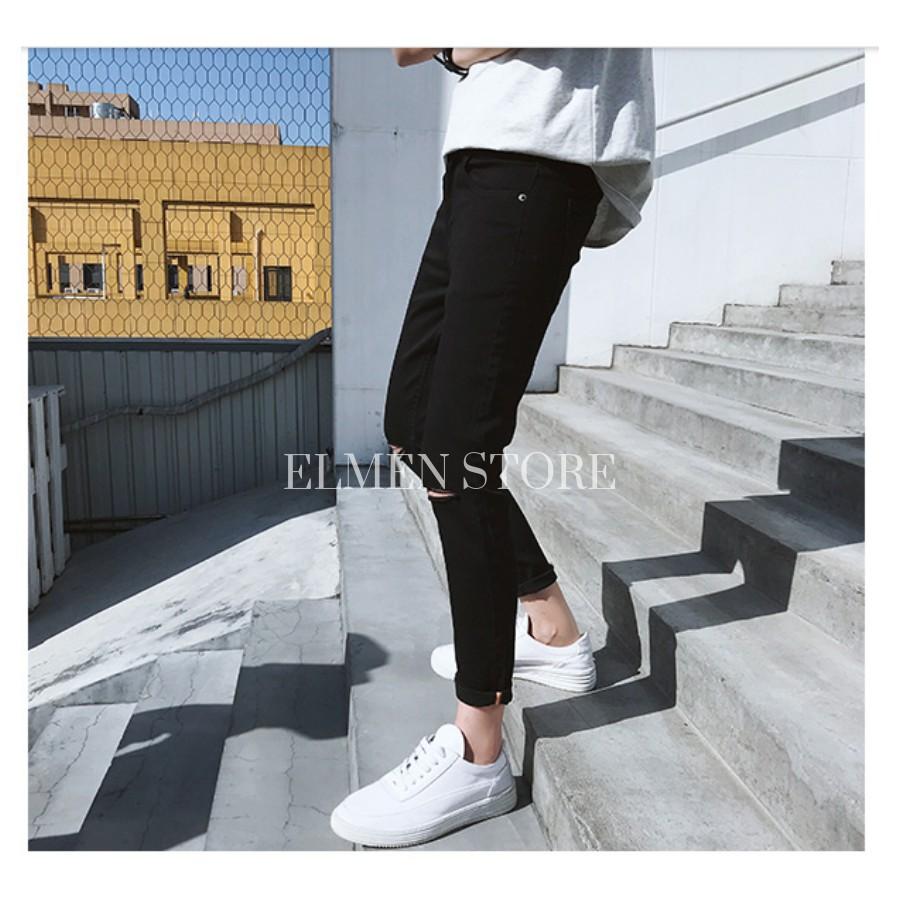 Quần jeans đen rách gối