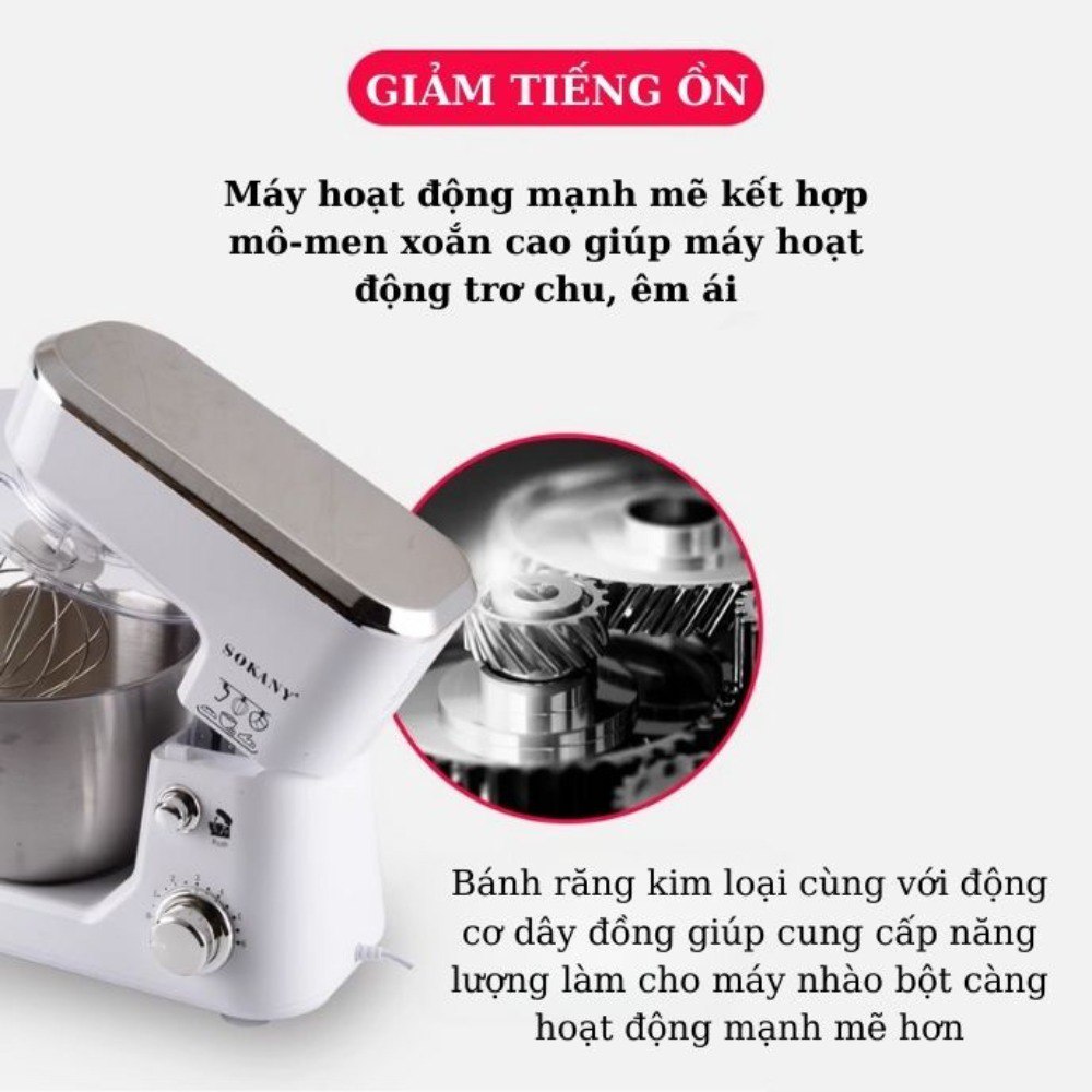 Máy đánh trứng trộn bột để bàn SOKANY SC-209, công suất lớn 800W,  cối INOX 4L trộn bột, nhào bột tự động - HÀNG CHÍNH HÃNG - DELIYA