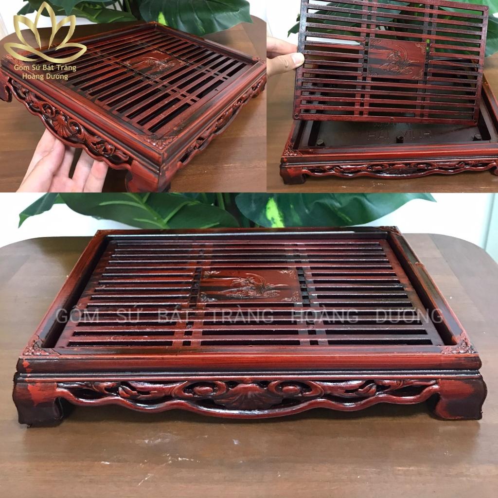 Bộ ẤM CHÉN TRÀ men rạn Bát Tràng dáng vuông vàng kèm khay