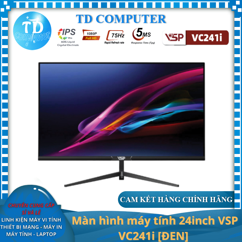 Màn hình máy tính 24inch VSP VC241i [ĐEN] (23.8&quot; IPS FHD 75Hz, HDMI+VGA) - Hàng chính hãng TECH VISION phân phối