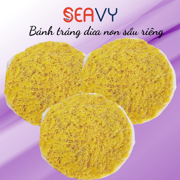 Đặc Sản Nha Trang- Bánh Tráng Dừa Non Vị Sầu Riêng Hút Chân Không, Seavy Gói 220 gram