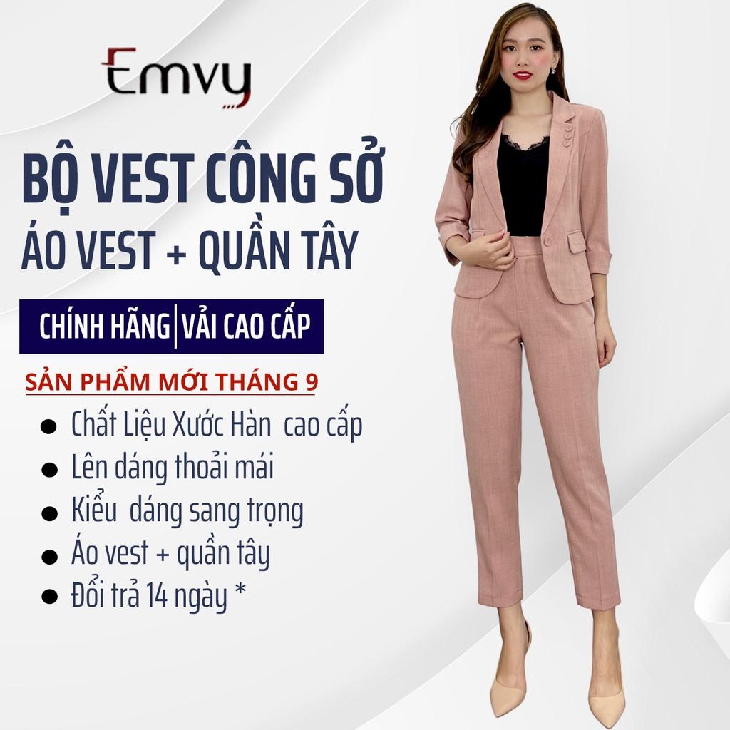 Bộ đồ vest nữ công sở kèm quần tây bigsize tay dài chất liệu xước hàn cao cấp S59 Emvy fashion