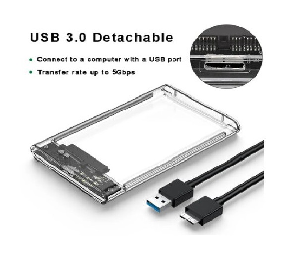 Hộp box đựng ổ cứng laptop 2.5inch trong suốt External Case chuẩn USB 3.0 - Hàng chính hãng