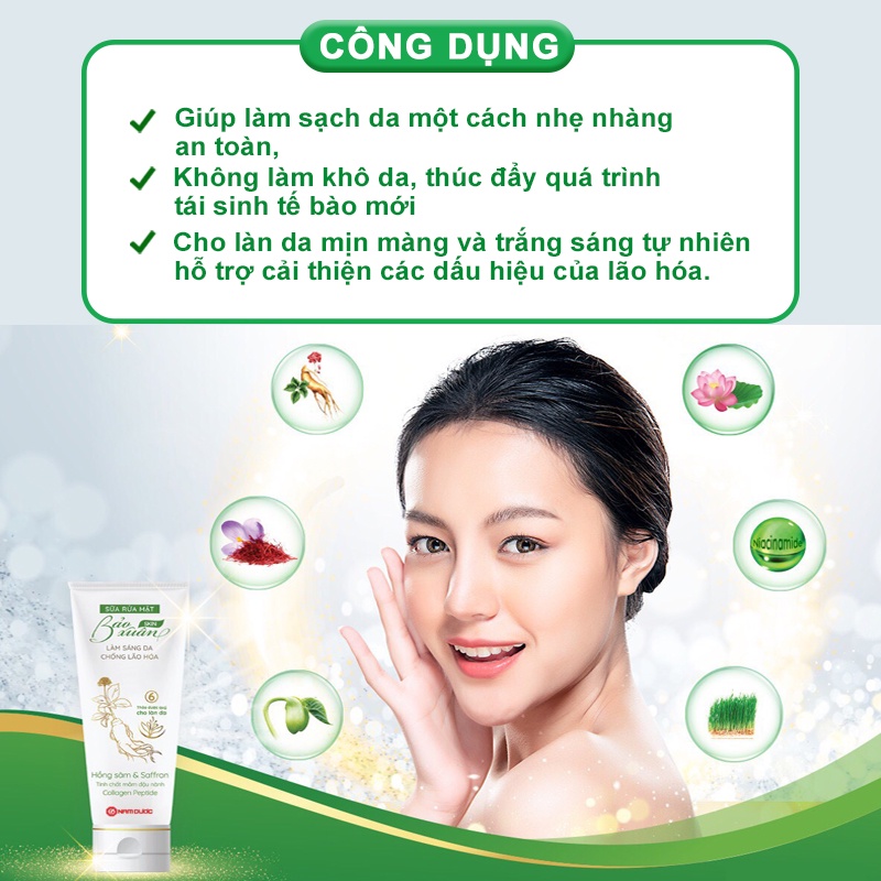 Sữa rửa mặt dịu nhẹ Bảo Xuân Skin, Làm sạch da, mờ thâm, giúp da trắng sáng, an toàn (Tuýp 50g)