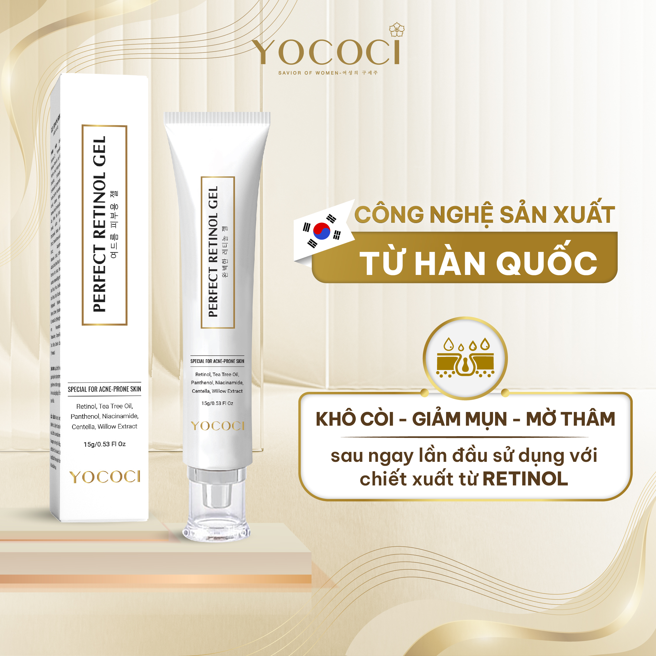 Gel Chấm Mụn Giúp Giảm Viêm Ngừa Mụn Mờ Thâm YOCOCI Perfect Retinol Gel 15G