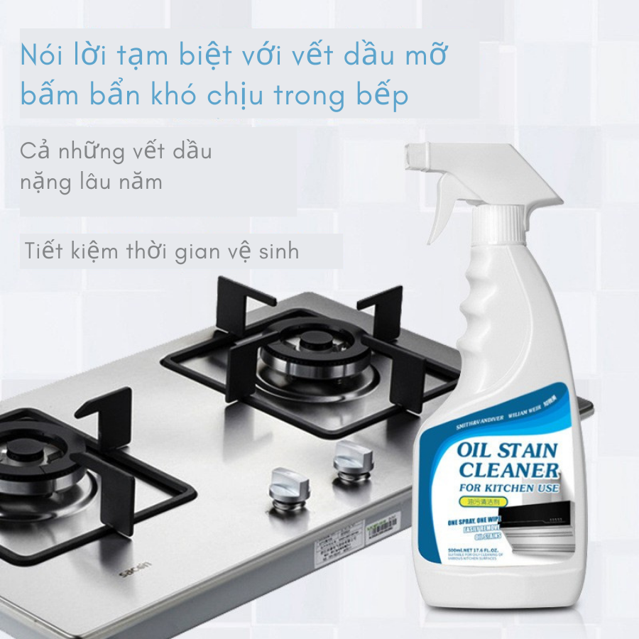 Chai xịt tẩy dầu mỡ bám bẩn nặng William Weir cao cấp, làm sạch bếp gas, máy hút mùi, tường bếp, mui xe, tường gạch