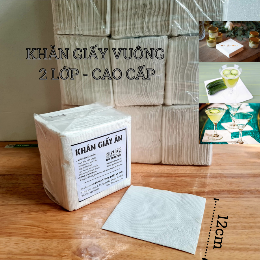 Combo (12 gói) khăn giấy ăn vuông nhỏ 2 lớp 100 tờ/ gói NK24 , 12x12cm