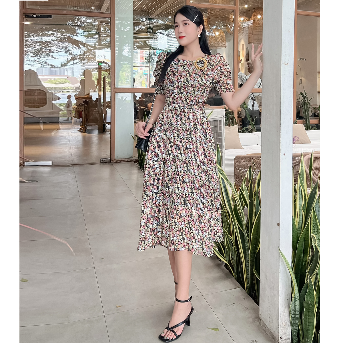 Đầm xòe hoa nhí gắn hoa dễ thương D089 - Khánh Linh Style - Ladyfashion