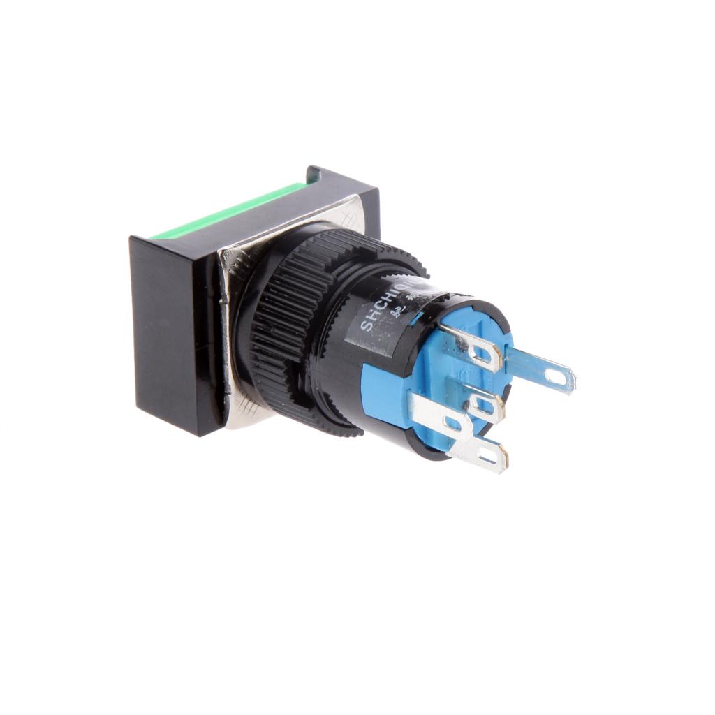 2 pieces DC 12V Push Button Momentary Self Reset Square Switch with LED Light 5 Pin 16mm Green
