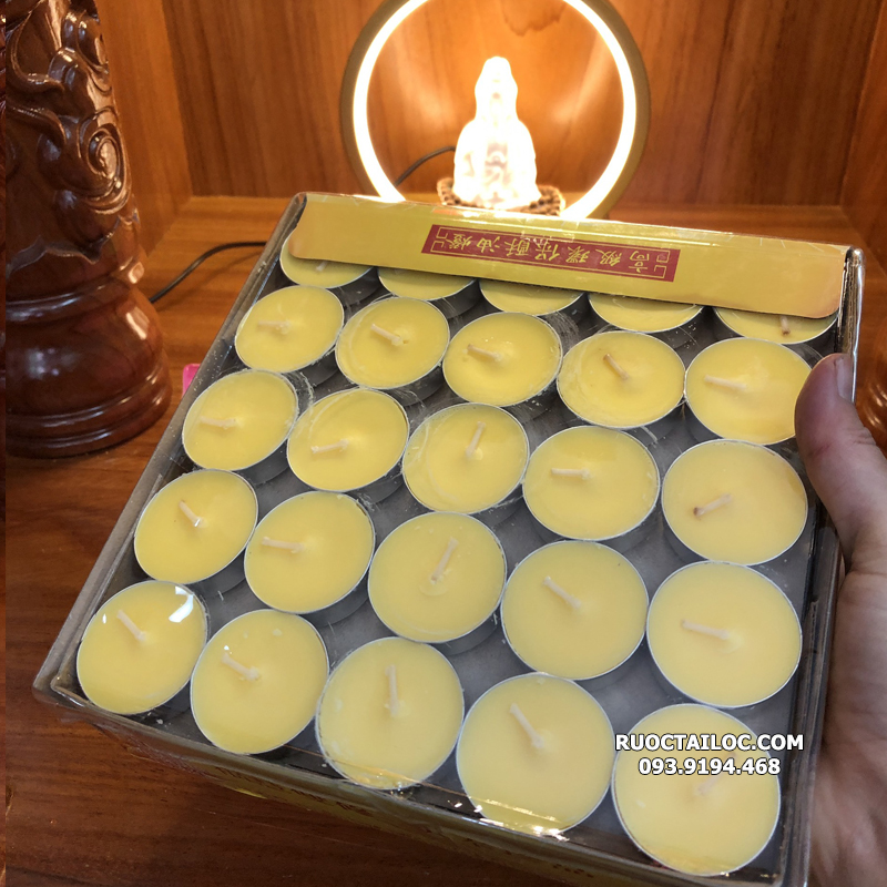 Hộp 100 viên nến tealight cháy 4-5h có 2 màu đỏ và vàng thờ cúng Phật và Gia Tiên