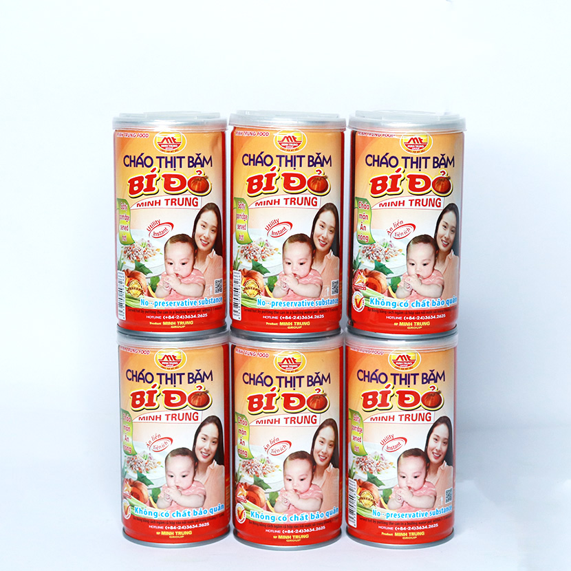 Cháo thịt băm bí đỏ Minh Trung 365g (combo 6 lon - CTBBĐ 6)