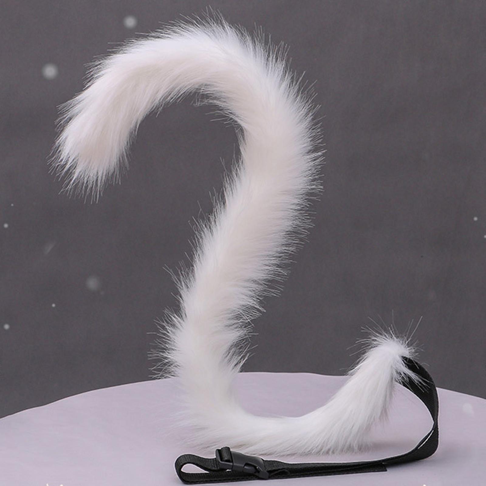 2 Pieces Plush Cat Ears Hair Hoop Faux Long Tail Women Girl Headwear Lovely Lolita Headband for Anime Cosplay Prop Christmas Fancy Dress