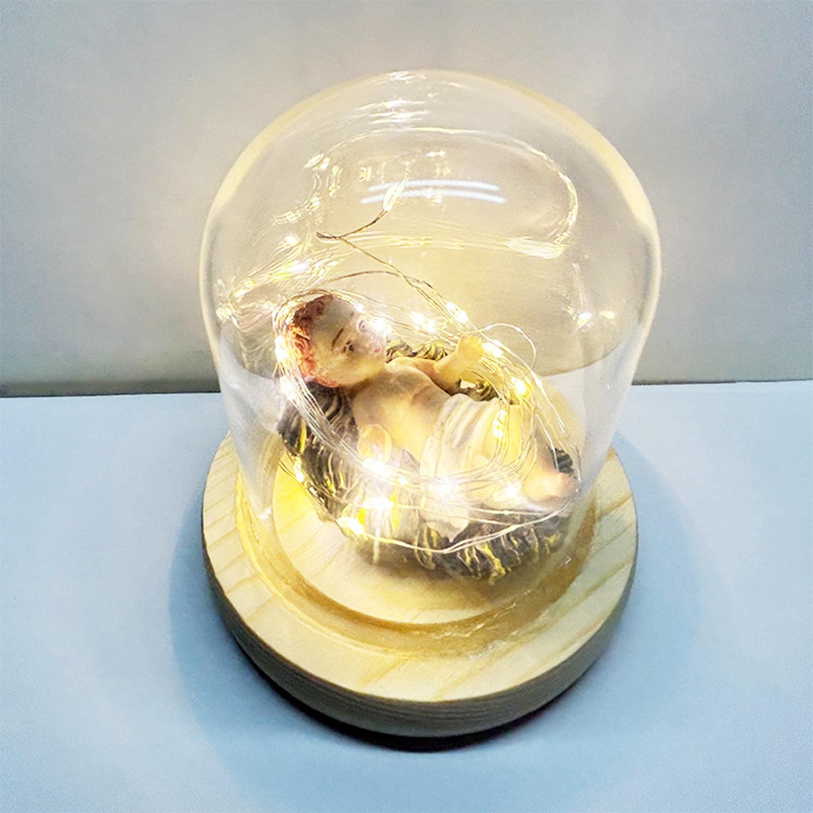 Infant Jesus Figurine with Glass Cover and Lights Jesus Doll for Decoration