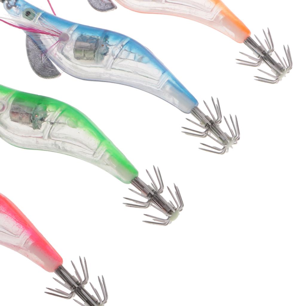 4pcs Glow In Dark Squid Jig Hooks Shrimp Fishing Lures With Luminous Hook