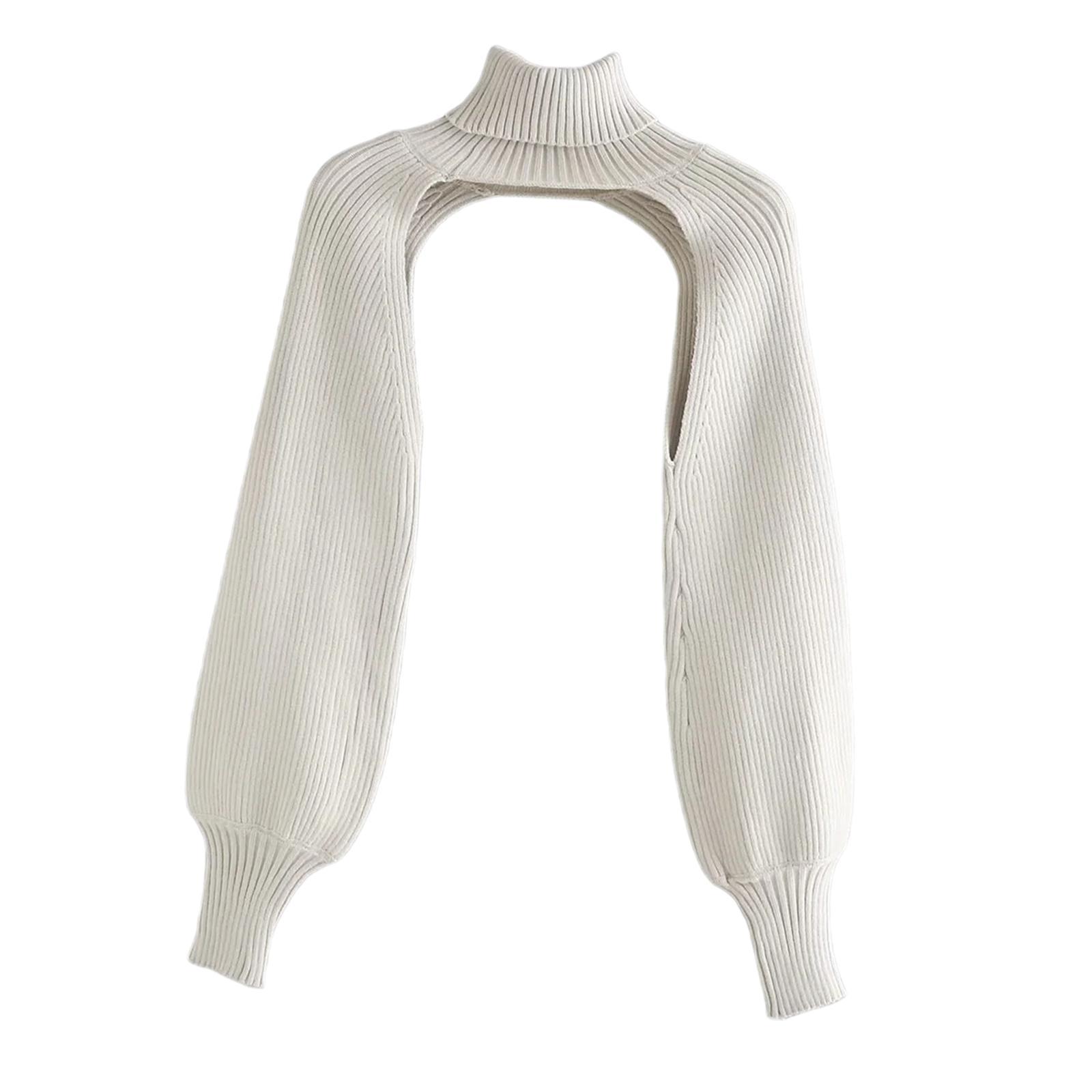Turtleneck Short Sweater Long Sleeve Knitwear Pullover Halter Top White