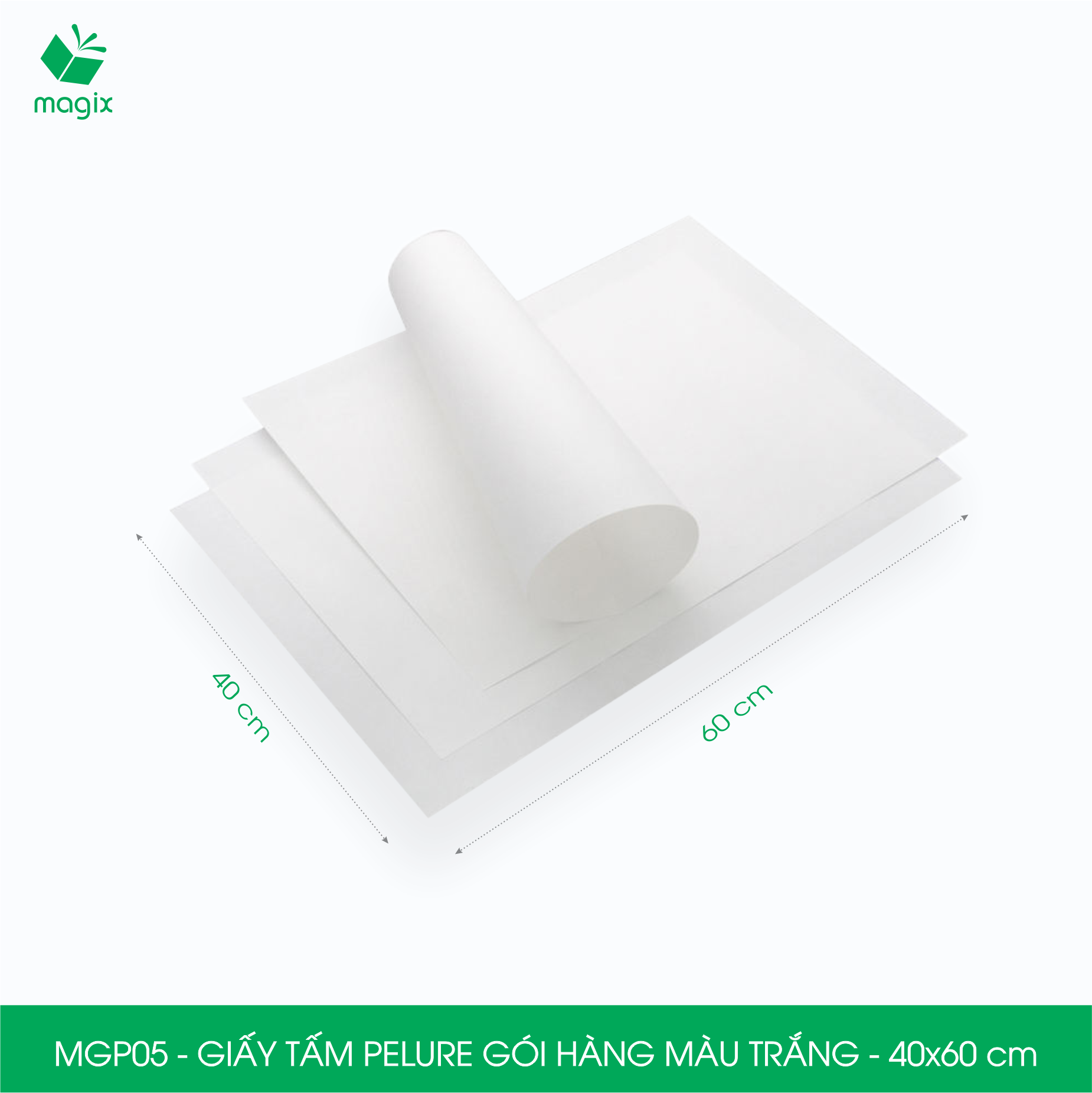 MGP05 - 40x60 cm - 1KG giấy Pelure trắng đóng hàng, giấy nến gói quần áo, giày dép, phụ kiện
