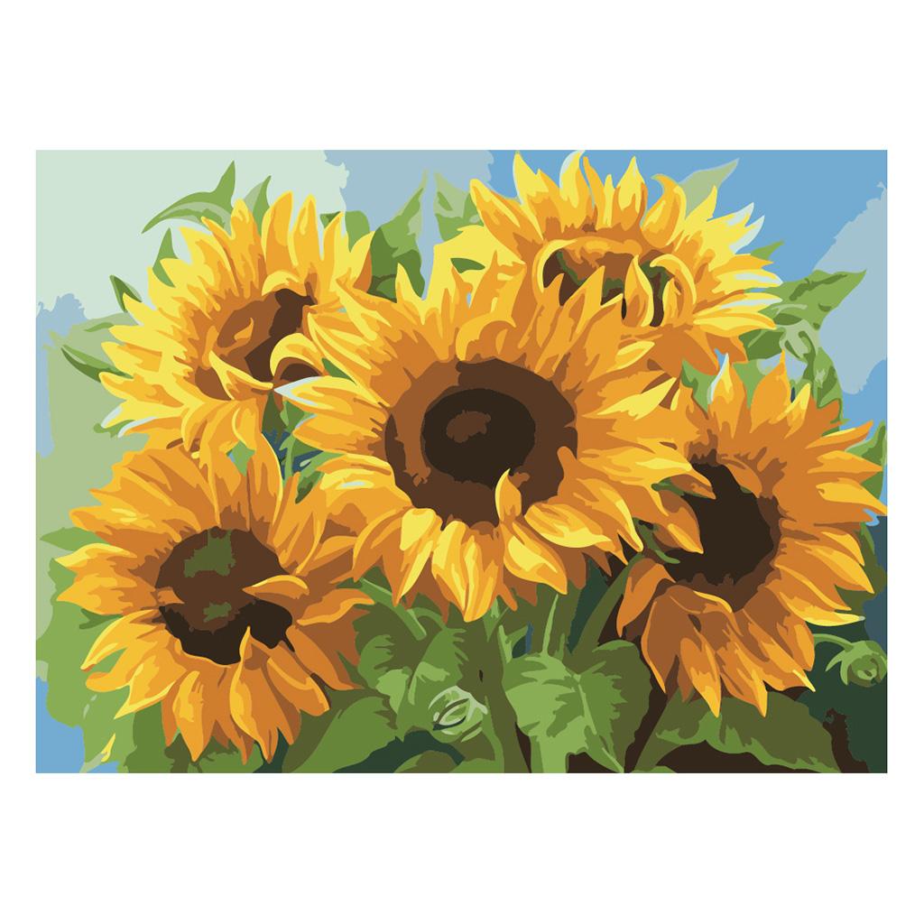 2 Set Oil Painting Paint by Number Kits for Kids Adults - Cats and Sunflower