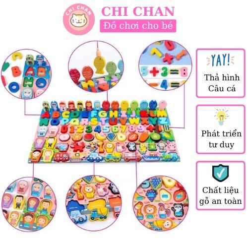 Đồ chơi gỗ thả hình câu cá đa năng 7in1 học chữ số giáo dục phát triển trí tuệ