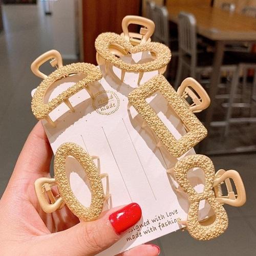 Set 5 Kẹp Tóc Đính Đá Vân Nổi Mạ Vàng Phong Cách Hàn Quốc Cho Nữ