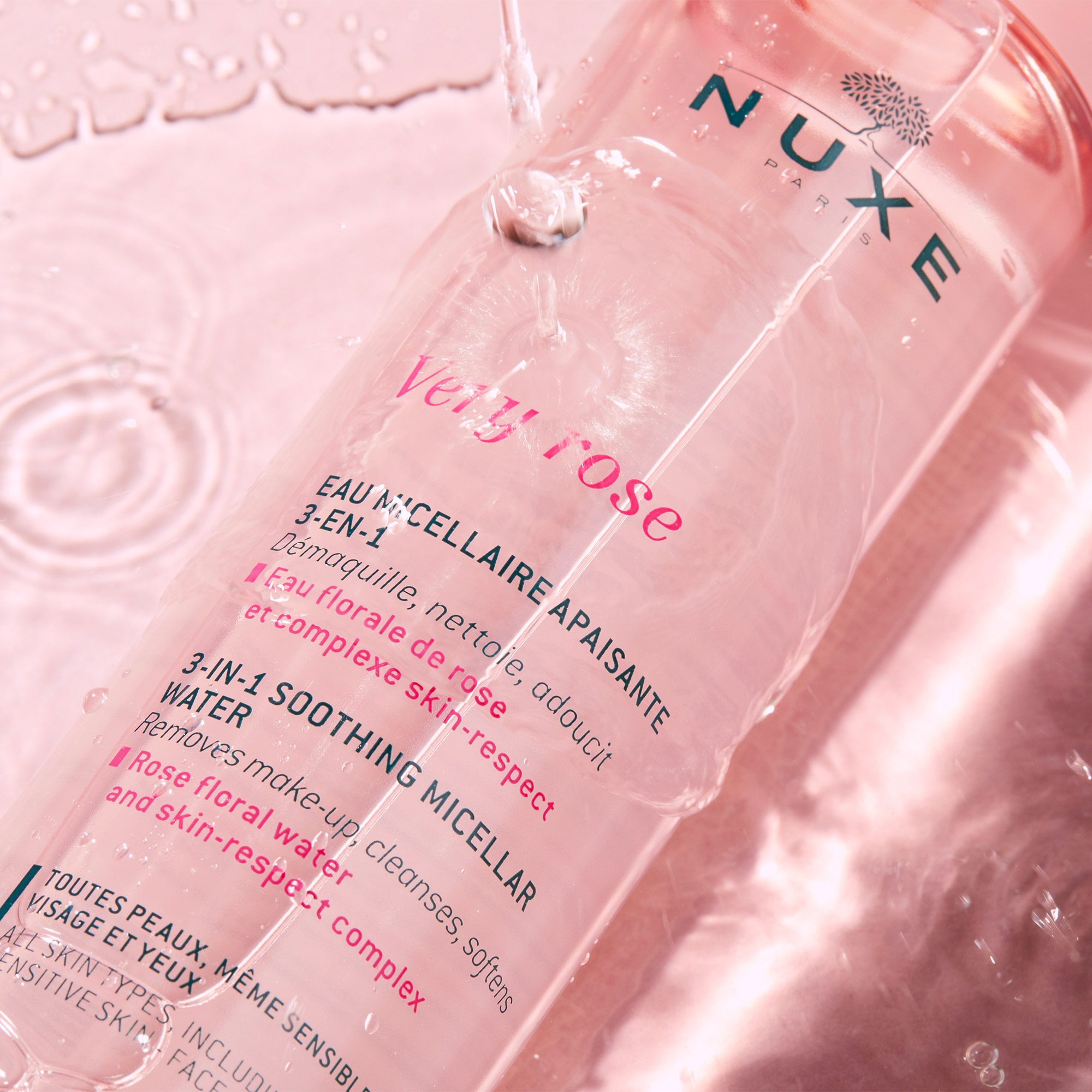 Nước tẩy trang 3 trong 1 Nuxe Very Rose (200ml) - 3 in 1 Soothing Micellar Water - Tặng móc khóa