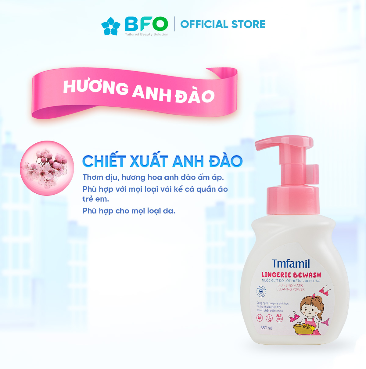 Nước Giặt Đồ Lót Sinh Học Chuyên Dụng BeWash Kháng Khuẩn Hương Anh Đào/ Cam Chanh/ Nho Dung Tích 350ML