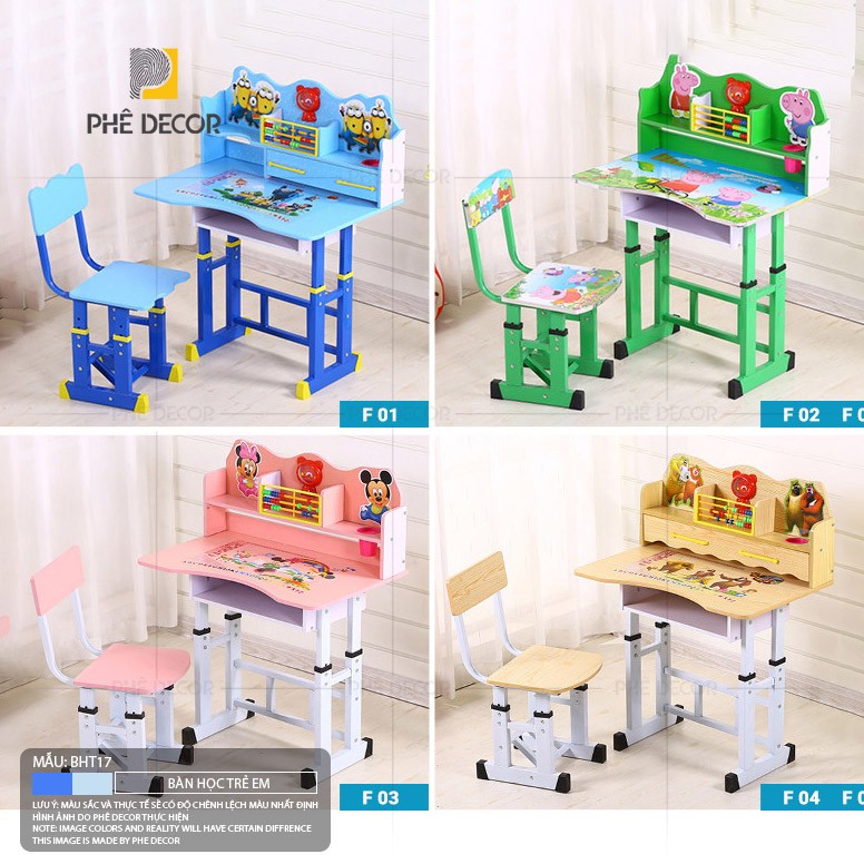 BÀN HỌC TRẺ EM BAMBI - BHT17 - Bàn + Ghế + Giá chỉnh cổ