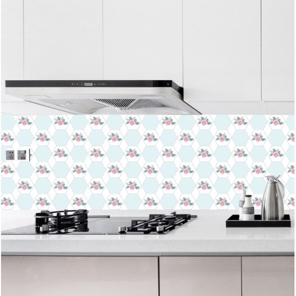 Combo 3 mét giấy dán bếp, decal dán bếp tráng nhôm HOA XANH khổ 60cm có keo sẵn