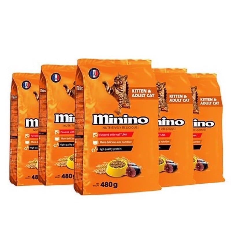 Thức Ăn Hạt Khô Cho Mèo Minino Tuna, Thức Ăn Cho Mèo Mọi Lứa Tuổi Gói 480g